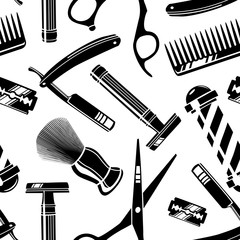 Seamless pattern background with vintage barber shop tools  - 134018652