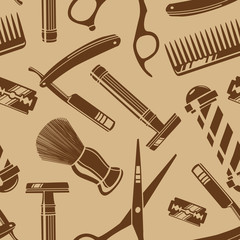Seamless pattern background with vintage barber shop tools on be - 134018665