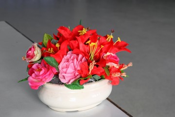 flower in vase ceramic on  the table