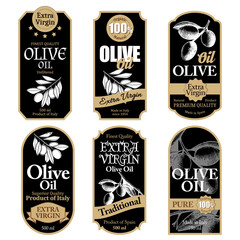 Set of black olive oil labels with hand drawn details - 134019200