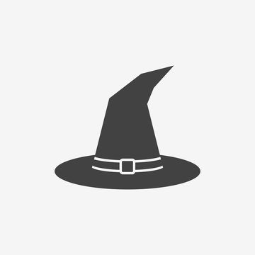 Tall witch hat monochrome icon. Vector illustration.