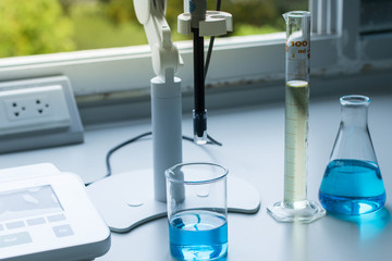 Reference electrode (pH) and Experiment chemical in Lab.