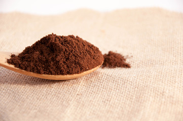 Coffee made from fresh ground on a wooden spoon.