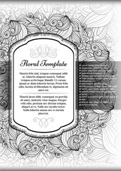 Vector Monochrome Floral Template with Place for Text