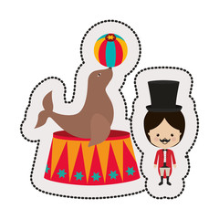 circus ceremony master with seal vector illustration