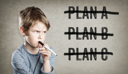 Plans A B C failed, Boy on grunge background
