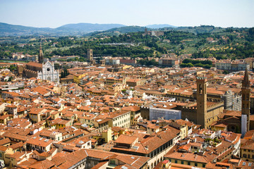 Fototapeta premium View of Florence from the observation deck of the dome of the cathedral Santa Maria del Fiore in Florence, Italy.