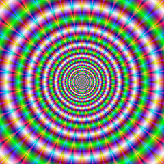 Brain Busting Rings / A digital abstract fractal image with an hypnotic ring design in green, blue and red.