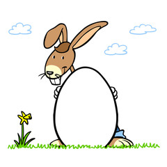 Osterhase mit weißen Ei zu Ostern