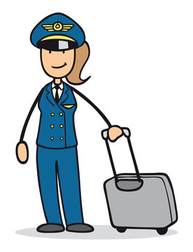 Cartoon Frau als Pilotin