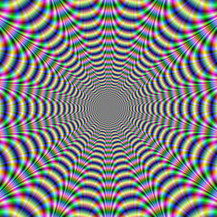 Psychedelic Web / An abstract digital image with an optically challenging psychedelic web design in yellow, pink, green and blue.