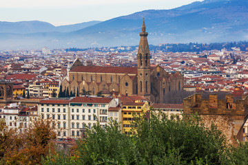 Fototapeta na wymiar Santa Maria Groce cathedral and cityscape of Florence, Italy.