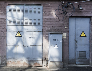 old metal  door,  electric substation