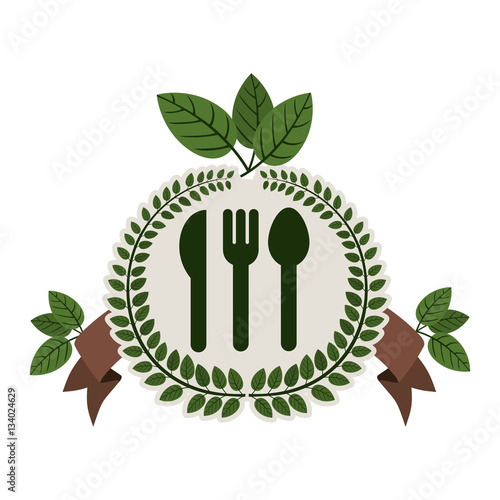 Download "arch of leaves with silverware and label vector ...