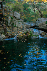 Green Lake Between of Rocks in Autumn