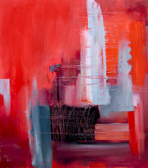 Abstract art in red and gray oil painting