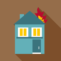 Burning house icon, flat style