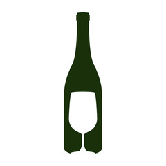 silhouette bottle wine and goblet vector illustration