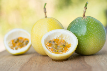 Passion fruits on wooden background,Fresh Passion fruit on on wooden background,
