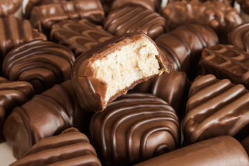 Mix of tasty chocolate candies - close up image.