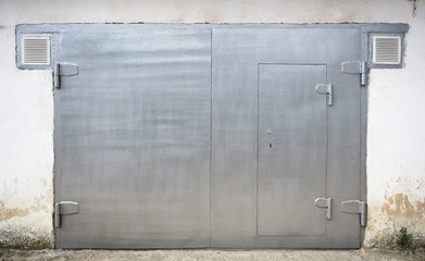 old metal warehouse door, hangar, high resolution photo
