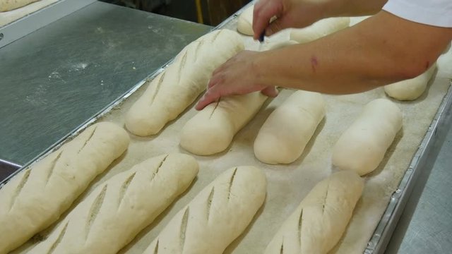 german baker cut many different  bread dough 4k 11732

