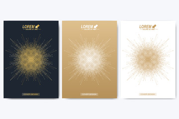 Modern vector template for brochure, leaflet, flyer, cover, catalog, magazine or annual report. Golden layout in A4 size. Business, science and technology design book layout. Presentation with mandala