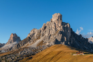 Dolomites mountains the Passo di Giau, Monte Gusela at behind  N