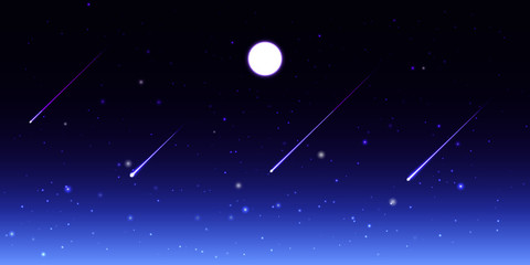 Obraz na płótnie Canvas Vector night sky with moon and shooting stars