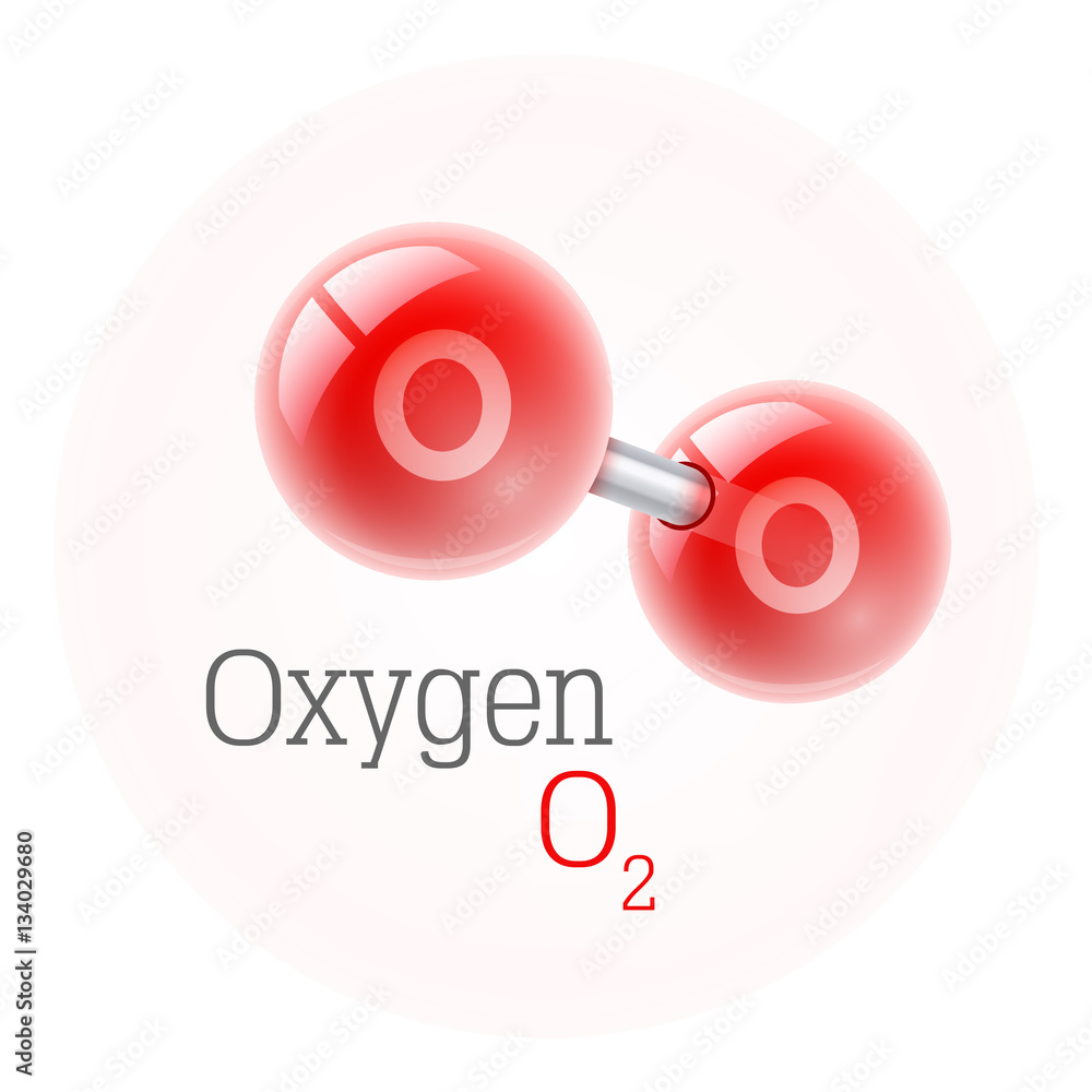 Wall mural chemical model of oxygen molecule. assembly elements