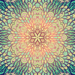 Hand drawn ethnic floral pink and blue ornamental pattern