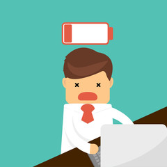 Businessman feeling tired and low power battery.. Business conce