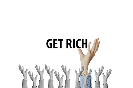 Get rich concept, women hands touching "GET RICH" word