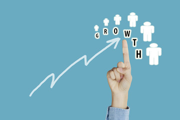 Hand finger point to presenting growth concept