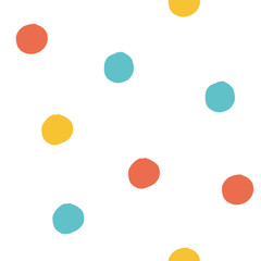 Seamless multicolored baby vector free hand doodle polka dot texture, dry brush ink art.
