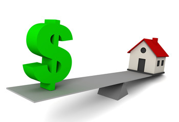 money and house balance concept  3d illustration