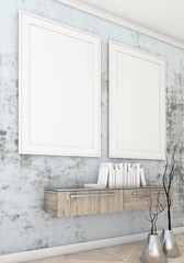 Mock up poster with light wall interior background, 3d render