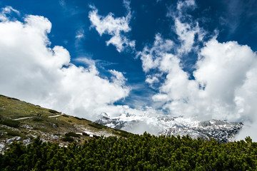 A cloudy day in the mountains. Immersion in the majestic atmosphere of peace and tranquility.