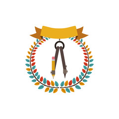 colorful olive crown with ribbon and compass with pencil vector illustration