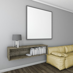 Mock up poster with light wall interior background, 3d render