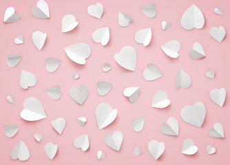 Flat lay paper butterflies pattern on pink background. Love and Valentine's day concept. Top view