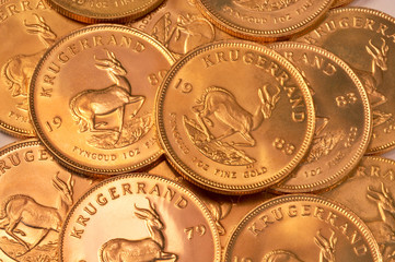 Pile of gold coins, South African Krugerrands
