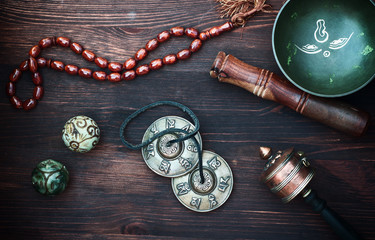 diverse ethnic objects for meditation and relaxation