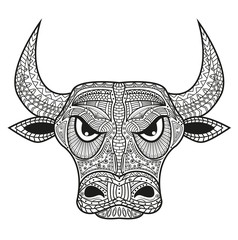 Vector illustration of bull's head mandala for coloring book, testa di toro mandala vettoriale da colorare