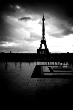 Art black and white photo of the Eiffel Tower of Paris