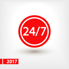 24 hours a day and 7 days a week icon, vector illustration. Flat design style 