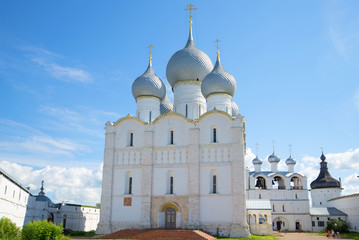 Assumption Cathedral in Kremlin of Rostov the Great Sunny day in July. The Golden ring of Russia