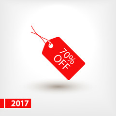 70% OFF tag icon, vector illustration. Flat design style 