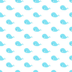 Cute cartoon whales geometric seamless pattern. Simple and nice for baby and kids. Blue whales on a white background.