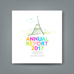 Cover new annual report colorful Eiffel tower design background vector 